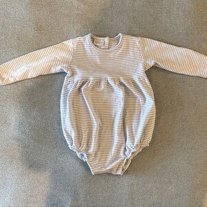 Striped Long-Sleeve Baby One-Piece Romper - White & Light Blue